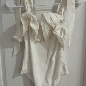 Day + Moon White Body Suit w/ Ruffled Top